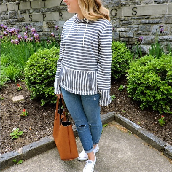 J. Crew Factory Sweaters - J. CREW small blue/white stripes pullover hoodie